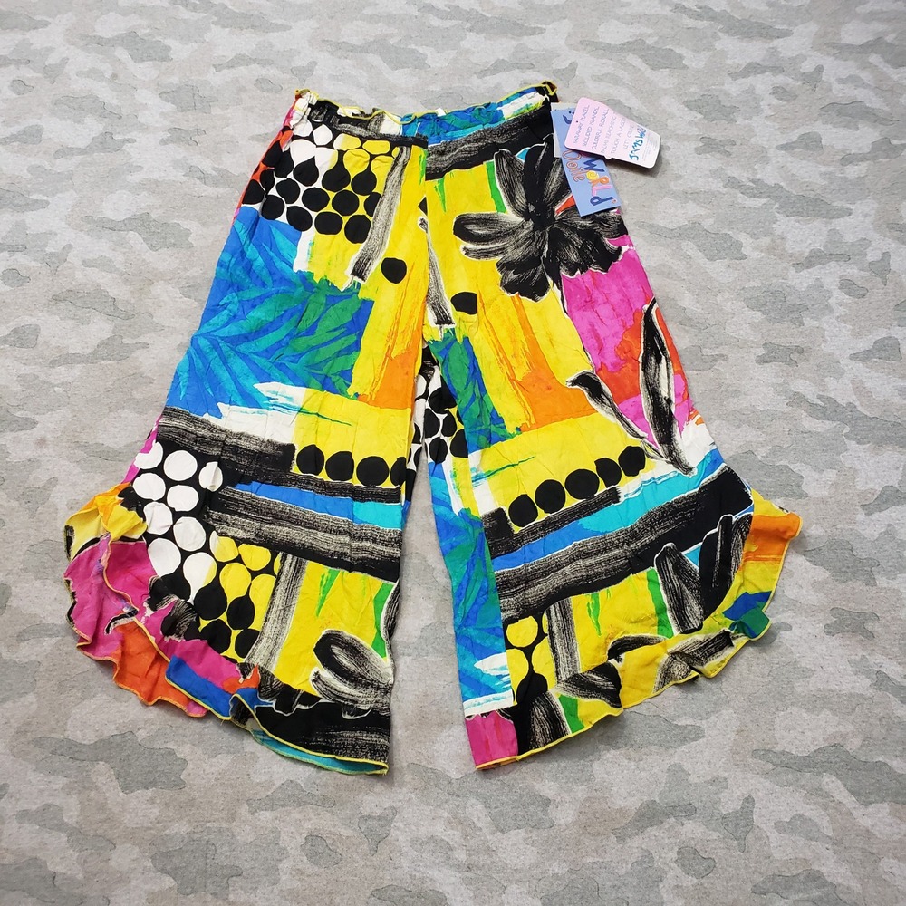 Jams World Voile Pants Women Large Multicolor Abstract Floral Rayon Wide Leg NWT